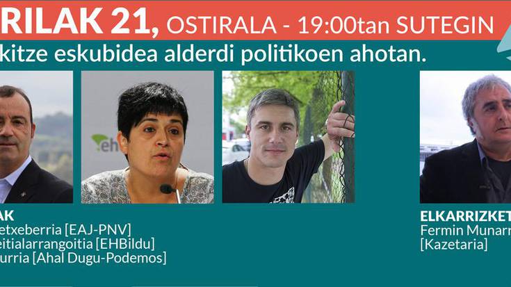 Herritzarturen hitzaldi zikloko azken saioa 19:00etan Sutegin, ordezkari politikoekin