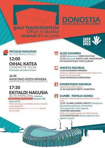 Ekainaren 21erako argibideak jasotzeko, Gure Esku Dagok deituriko bilera 19:30etan Potxoenean