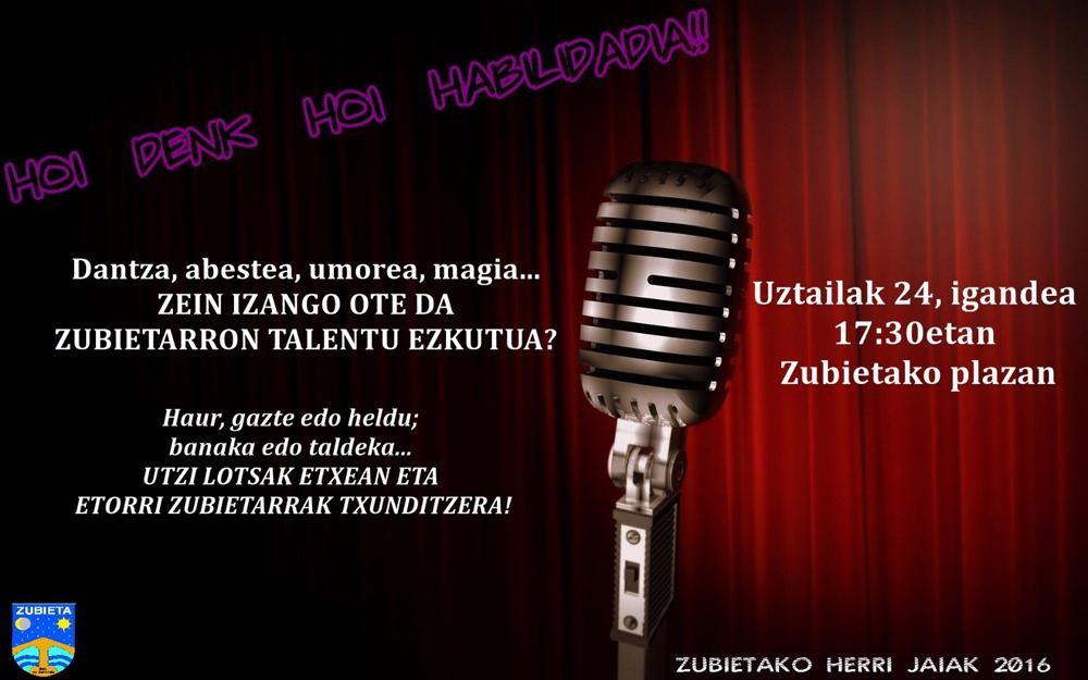 Talentu berrien bila, datozen Zubietako jaietan
