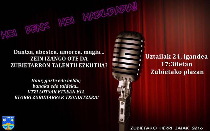 Talentu berrien bila, datozen Zubietako jaietan