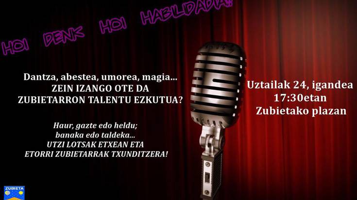 Talentu berrien bila, datozen Zubietako jaietan