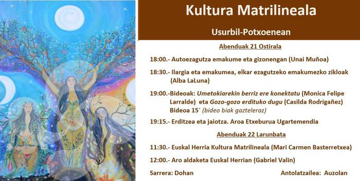 Kultura matrilinealari buruzko jardunaldiak asteburuan, Auzolan Elkarteak antolatuta