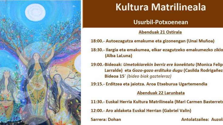 Kultura matrilinealari buruzko jardunaldiak asteburuan, Auzolan Elkarteak antolatuta