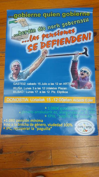 Pentsio duinak aldarrikatzeko deia larunbatean