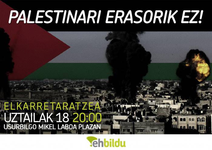 Ostiralean Palestinarrei elkartasuna adierazteko elkarretaratzea Mikel Laboa plazan