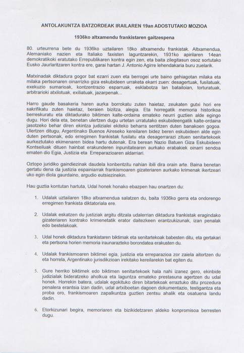 36ko altxamendu frankista salatu du aho batez, Usurbilgo udalbatzak