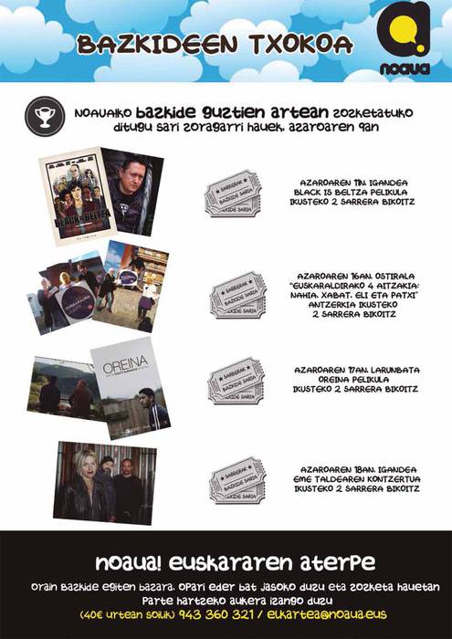 Kulturaldirako beherapenak eta sarreren zozketak NOAUA!-ko bazkideontzat