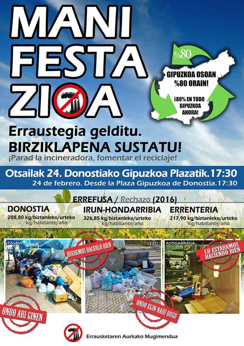 Erraustegia geratu eta hondakinen bilketa eraginkortzea eskatzeko manifestazioa larunbatean Donostian