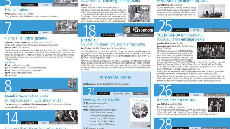 Apirileko kultur agenda kalean