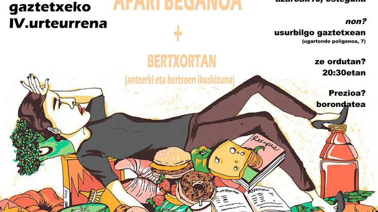 Afari beganoa eta "Bertxortan" ikuskizuna gaur, Usurbilgo Gaztetxean