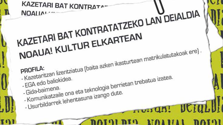 NOAUA!-rako kazetari bat kontratatzeko lan deialdia