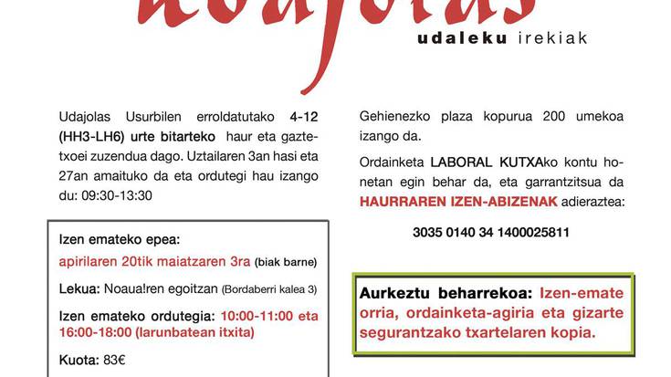 Udajolasen izen emateko azken egunak, maiatzaren 2a eta 3a