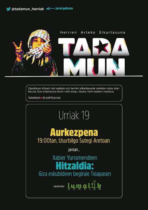 Herrien arteko elkartasuna sustatzera datorren Tadamun taldearen aurkezpena ostiralean