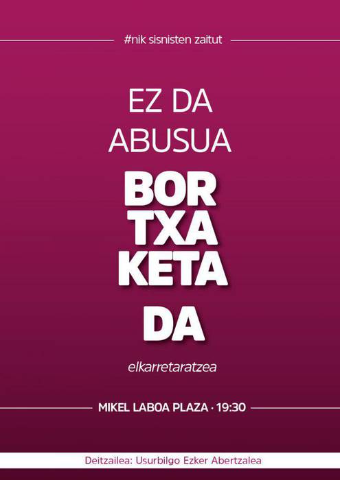2016ko Sanferminetako bortxaketaren harira kaleratu duten epaiari erantzuteko elkarretaratzea 19:30etan Mikel Laboa plazan
