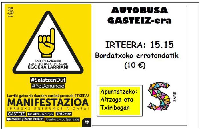 Sareren larunbateko manifestaziora joateko autobus zerbitzua Usurbildik