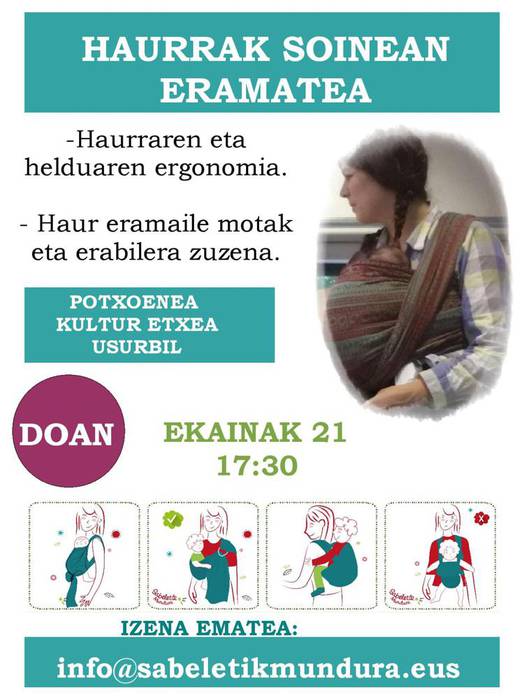 Haurrak soinean eramateari buruzko hitzaldia, 17:30etan Potxoenean