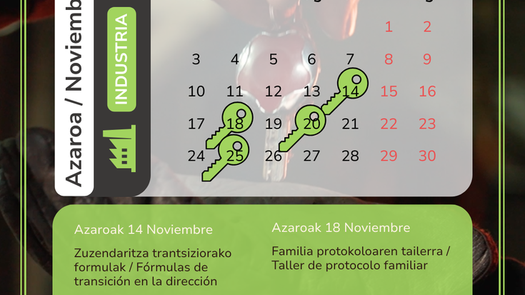 Enpresa industrialei negozioaren jarraipena planifikatzen laguntzeko doako 4 formakuntza azaroan zehar