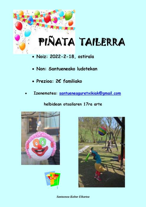 Piñata tailerra ostiralean Santuenean