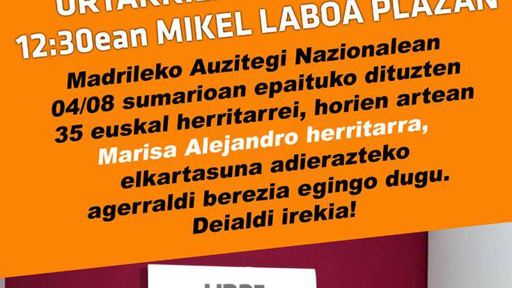 Marisa Alejandro eta gainerako epaituei elkartasuna adierazteko lehen ekimenak deitu dituzte